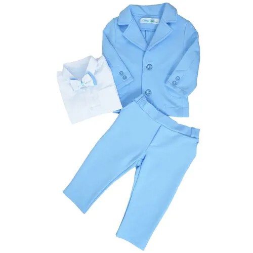 Комплект одежды  Chadolls для мальчиков, пиджак и брюки и боди и галстук, нарядный стиль, карманы, пояс на резинке, размер 80, голубой
