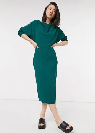 Зеленое платье-футляр миди со спущенными плечами ASOS DESIGN-Зеленый цвет