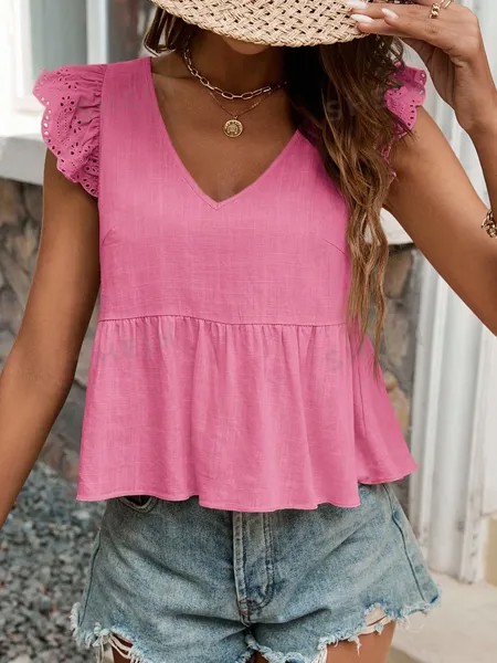 SHEIN Frenchy женская летняя рубашка с бамбуковой текстурой, розовый