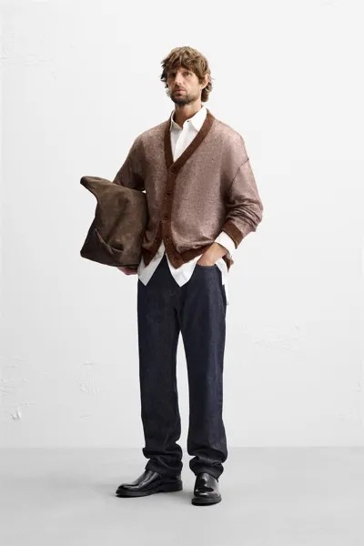 Контрастный кардиган ZARA, цвет chocolate