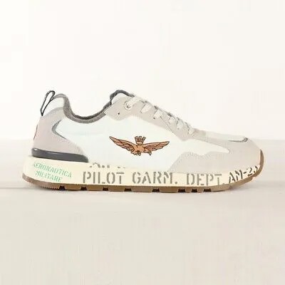 Мужская обувь Aeronautica Militare Sneakers SC214 White Pilot Tricolor Arrows And