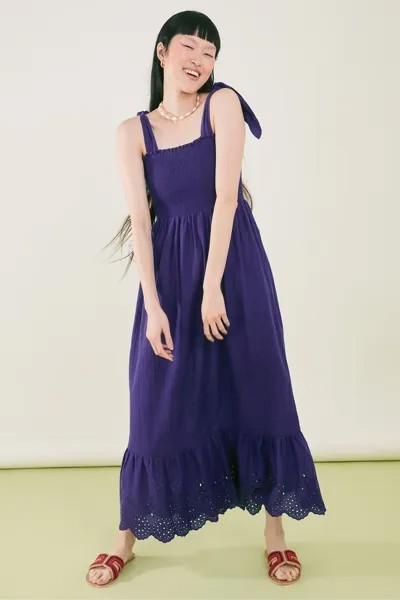 Синее платье на завязанных бретелях с английской вышивкой Accessorize, синий