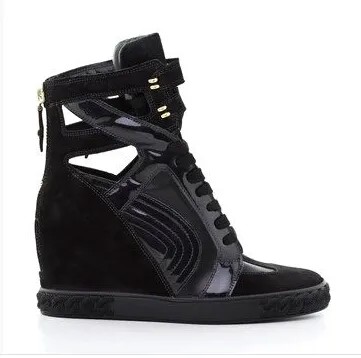 Женские ботинки на высокой танкетке, Уличная обувь с круглым носком, молния сзади, модные короткие сапоги, черные