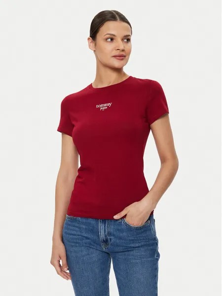 Футболка узкого кроя Tommy Jeans, бургундия