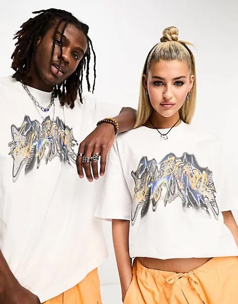 Белая объемная футболка унисекс с рисунком Weekday эксклюзивно для ASOS