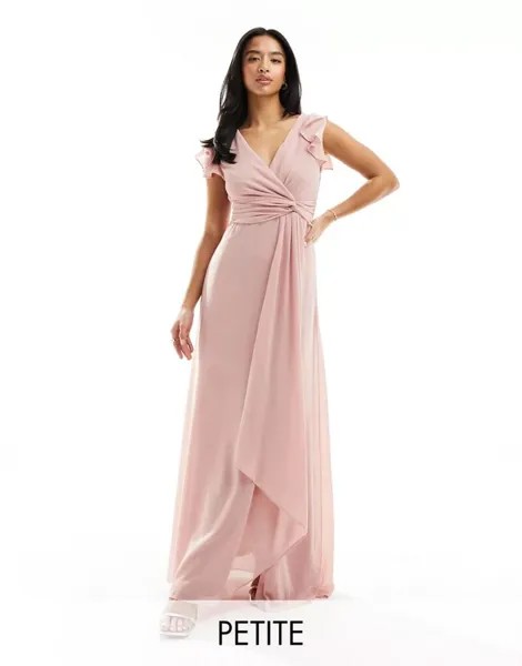 Розовое платье макси с развевающимися рукавами и рюшами TFNC Bridesmaid