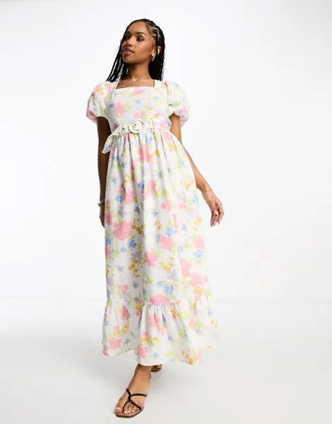 Платье макси с поясом и льняным эффектом Miss Selfridge