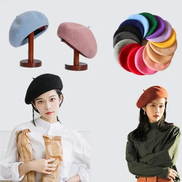 Простой французский берет Шляпа Шерсть Женщины Девушки Модные шляпы