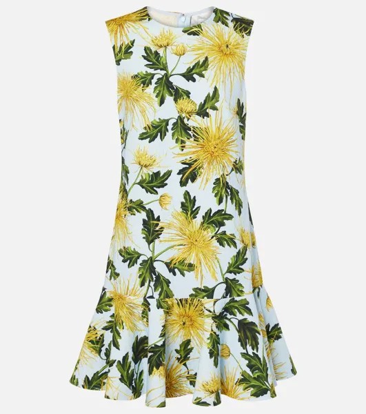 Мини-платье из хлопковой смеси «Хризантема» Oscar De La Renta, цвет yellow/lt blue