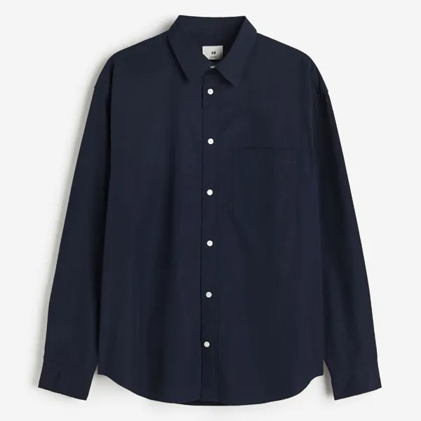 Рубашка H&M Loose Fit Poplin, темно-синий