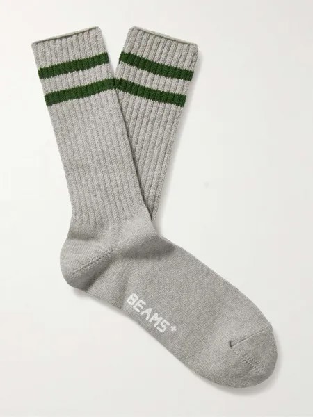 Полосатые носки для школьников из смесового хлопка BEAMS PLUS, зеленый