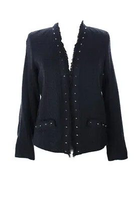 Aqua New Black Textured Stud-Trim Open Front Jacket L $ 189