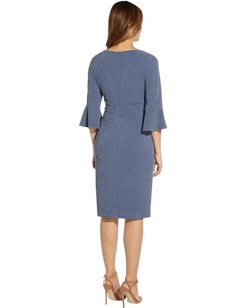 Платье Adrianna Papell Metallic Stretch Knit Side Draped Bell Sleeve Dress, цвет Steel Blue