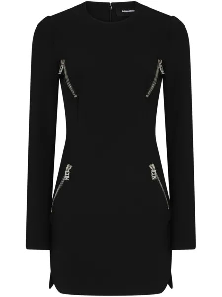 Dsquared2 платье мини на молнии с длинными рукавами, черный