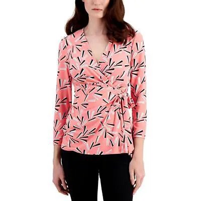 Anne Klein Женская розовая рабочая одежда с веерным принтом, топ с запахом, блузка плюс 1X BHFO 5431