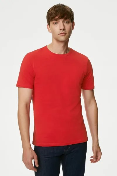 Хлопковая футболка с овальным вырезом Marks & Spencer, красный