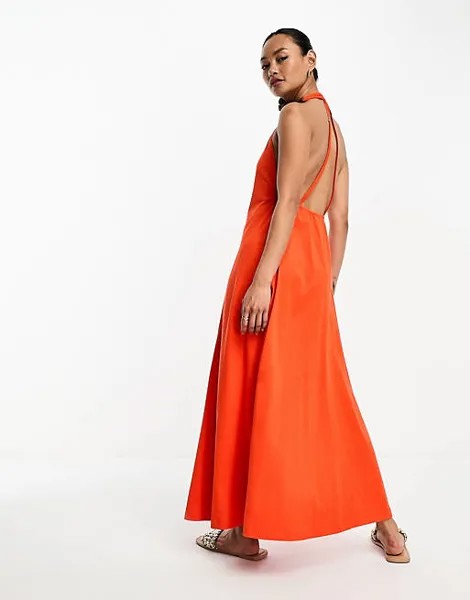 Платье макси из модала с глубоким вырезом и глубоким вырезом ASOS DESIGN томатно-красного цвета