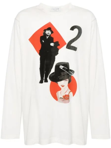 Yohji Yamamoto футболка с графичным принтом, белый