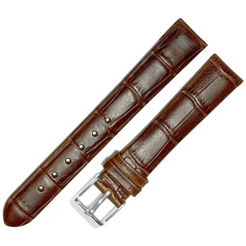 Ремешок 1605-01-1-2 П Kroko KAGAWA Коричневый кожаный ремень 16 мм для часов наручных из натуральной кожи женский матовый крокодил