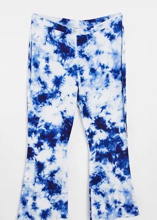 Расклешенные брюки с принтом тай-дай цвета синее индиго ASOS DESIGN Curve-Разноцветный