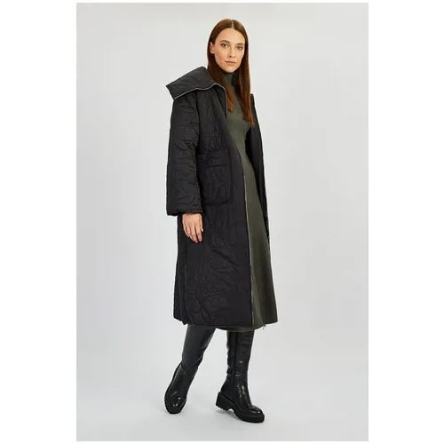 Куртка  Baon, демисезон/зима, силуэт свободный, пояс/ремень, манжеты, карманы, стеганая, утепленная, водонепроницаемая, ветрозащитная, вентиляция, размер 44, черный