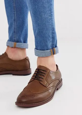 Светло-коричневые броги для широкой стопы из искусственной кожи ASOS DESIGN-Коричневый цвет