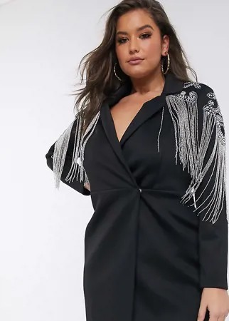 Платье-смокинг мини с отделкой ASOS DESIGN Curve-Черный