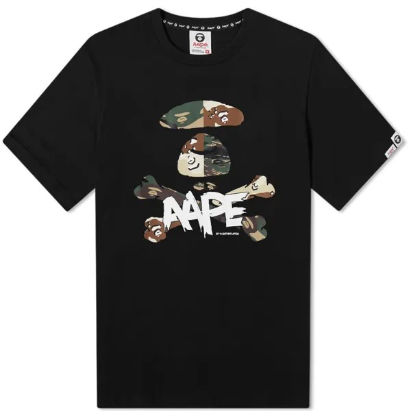 Камуфляжная футболка AAPE с крестообразными костями, черный