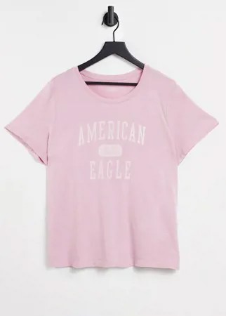 Розовая классическая футболка American Eagle-Фиолетовый цвет