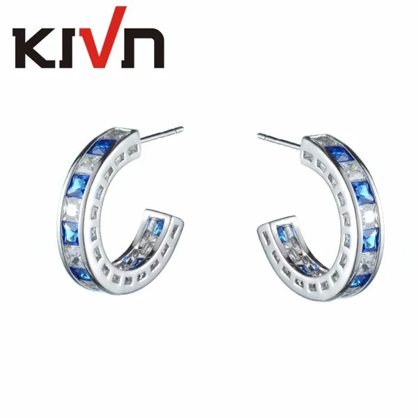 KIVN женские модные ювелирные изделия для девочек Роскошные Синие CZ кубический цирконий обруч свадебные подарки на день рождения серьги 10 шт ...