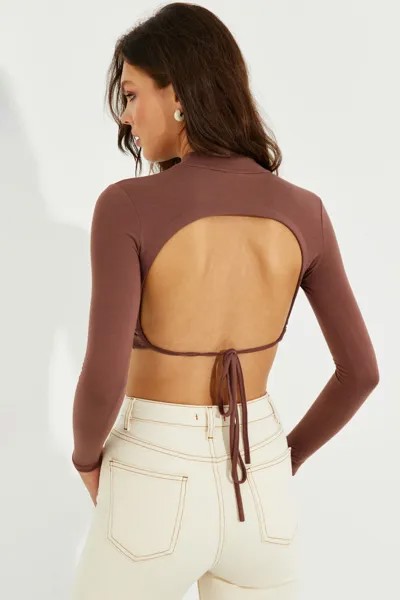 Женская коричневая укороченная блузка с открытой спиной LPP1232 Cool & Sexy, коричневый