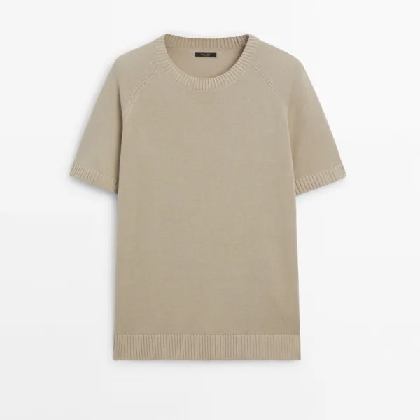 Футболка Massimo Dutti Short Sleeve Knit With Cotton, бежевый