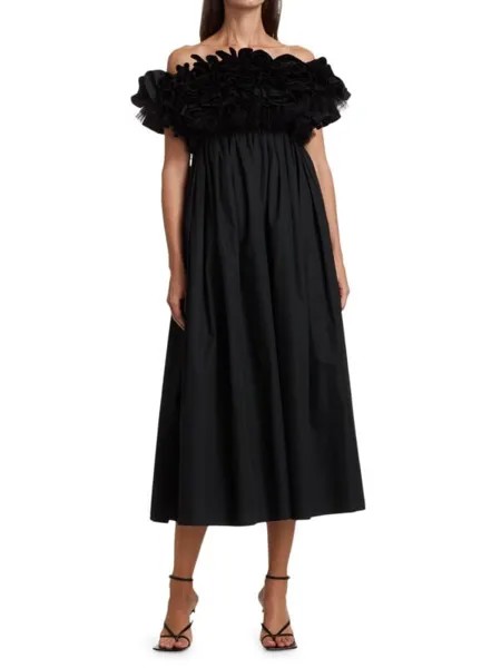 Платье-миди Giambattista Valli с открытыми плечами и оборками, черный