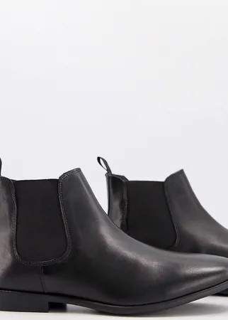 Классические кожаные ботинки челси черного цвета Silver Street Wide Fit-Черный цвет