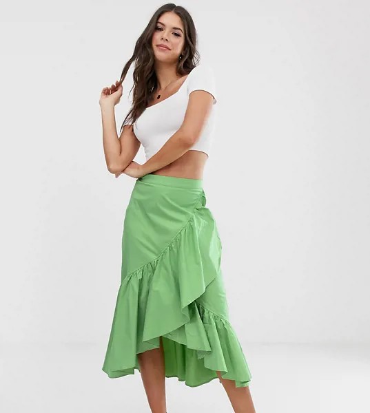 Асимметричная юбка миди с оборками Glamorous Tall-Зеленый