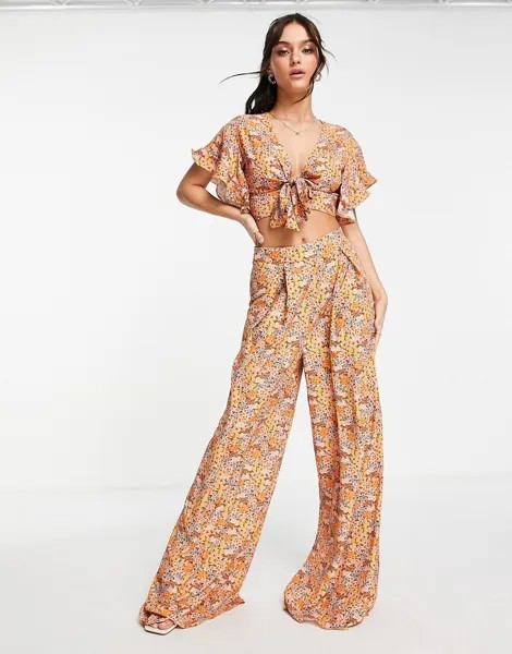 Широкие брюки от комплекта с цветочным принтом ASOS DESIGN-Разноцветный