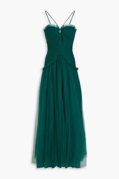 Платье из тюля с защипами Zac Posen, изумруд