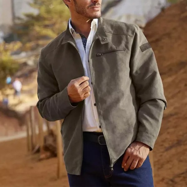 Мужская куртка винтажная замшевая с карманом на молнии