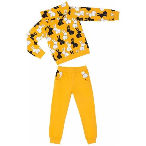Комплект для девочки: джемпер и штанишки Цвет желтый с принтом Размер 98 Футер с лайкрой