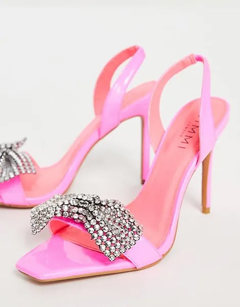 Розовые лакированные туфли на каблуке с пяткой и бантом Simmi London Plume