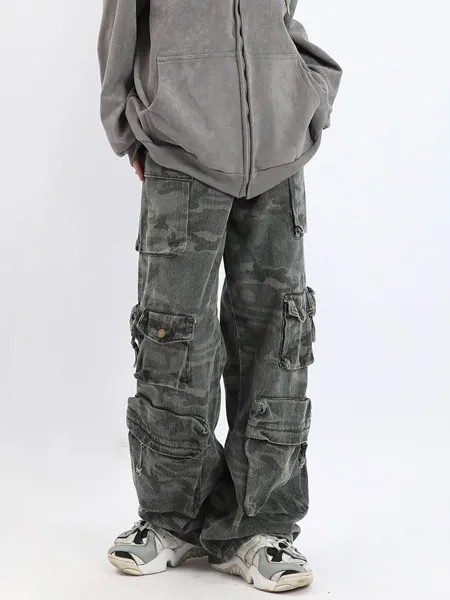Женские винтажные камуфляжные джинсы-карго, повседневные широкие брюки в стиле хип-хоп с карманами, в европейском и американском стиле, Y2K, ...