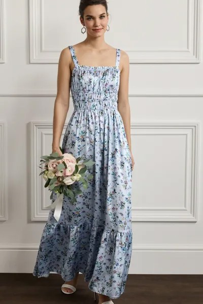 Атласное платье миди с рюшами из коллекции подружек невесты с блеском Next, синий