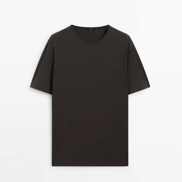 Футболка Massimo Dutti Short Sleeve Cotton, темно-серый