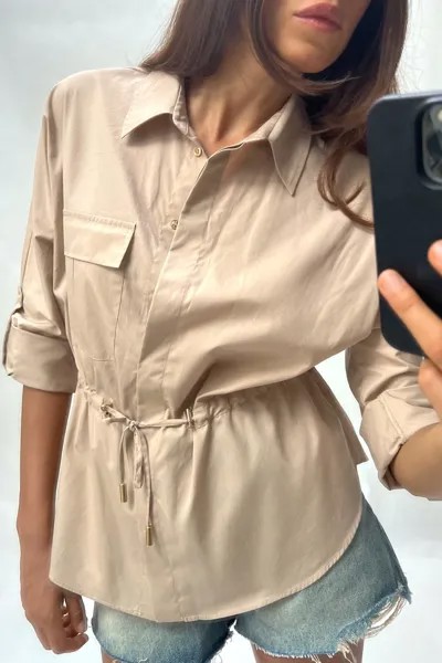 Рубашка сафари поплин ZARA, светлый кэмел