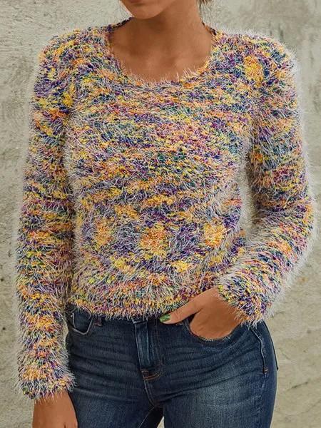 Разноцветный пуловер с круглым вырезом и длинными рукавами для Женское