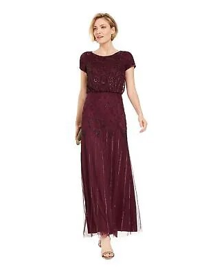 ADRIANNA PAPELL Женское пурпурное вечернее платье-блузон с короткими рукавами в полный рост 2