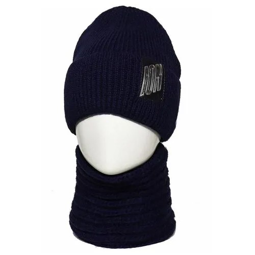 Комплект шапка и снуд ARABELLA для мальчика на флисе зима-осень (размер 52-54 см)арт.119_224 шерсть (синий)