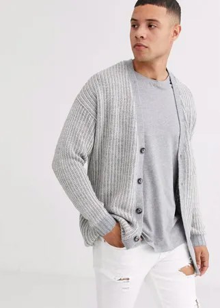 Серый свободный кардиган в рубчик ASOS DESIGN-Neutral