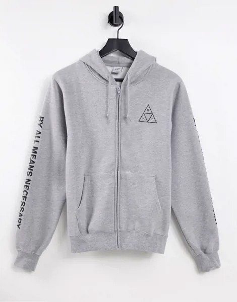 Oversized-худи на молнии с треугольным логотипом Huf-Серый