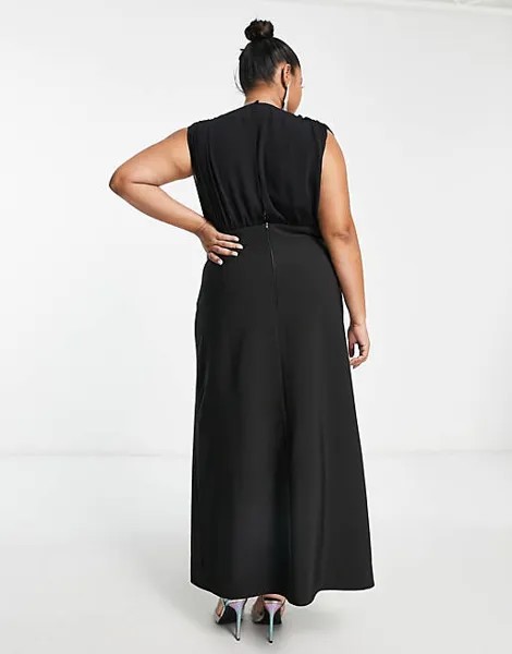 Черное блузонное платье миди без рукавов с карманом и разрезом ASOS DESIGN Curve